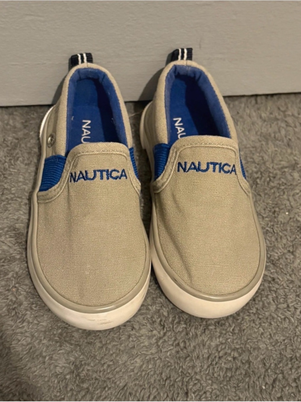 Nautica Kids Beige Canvas Slip-On Sneakers with Blue Trim